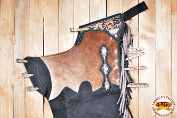 Hilason Western Adult Pro Rodeo Bronc Bull-Riding Leather Chinks Chaps Black